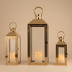 Load image into Gallery viewer, Gold Glass Lantern Set