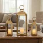 Load image into Gallery viewer, Gold Glass Lantern Set