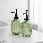 Load image into Gallery viewer, Green Ribbed Glass Soap Dispenser