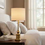 Load image into Gallery viewer, Gold Tall Lamp With White Shade