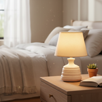 Load image into Gallery viewer, Beige Ribbed Ceramic Table Lamp