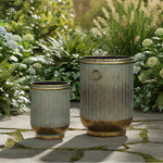 Load image into Gallery viewer, Verdigris Ribbed Metal Planter