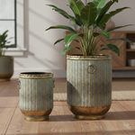 Load image into Gallery viewer, Verdigris Ribbed Metal Planter