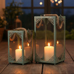 Load image into Gallery viewer, Rope-Handled Metal Glass Lantern