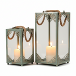 Load image into Gallery viewer, Rope-Handled Metal Glass Lantern
