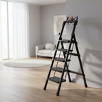 Load image into Gallery viewer, 5 Step Folding Ladder Black