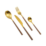 Load image into Gallery viewer, Gold Bamboo Design Cutlery Set
