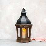 Load image into Gallery viewer, Wooden Lantern with Metal Top