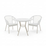 Load image into Gallery viewer, White round table with two matching chairs on a tiled patio