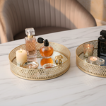 Load image into Gallery viewer, Gold Perforated Round Mirror Tray