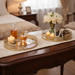 Load image into Gallery viewer, Gold Mesh Round Mirror Tray