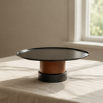 Load image into Gallery viewer, Black & Brown Cake Stand displayed on a complementary linen tablecloth