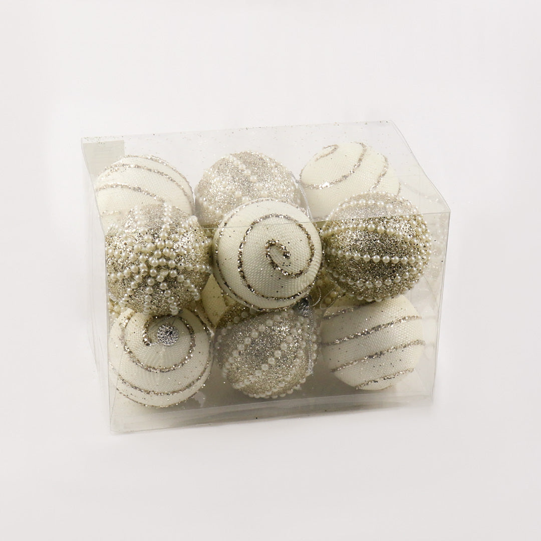 .8cm white design bauble 12pc BA082