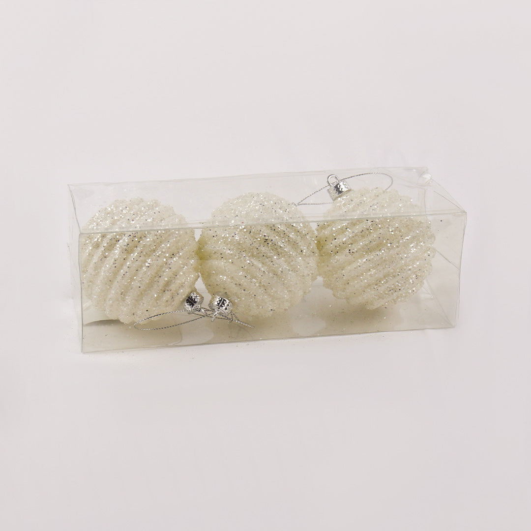 8cm white bauble 3pc pack BA079