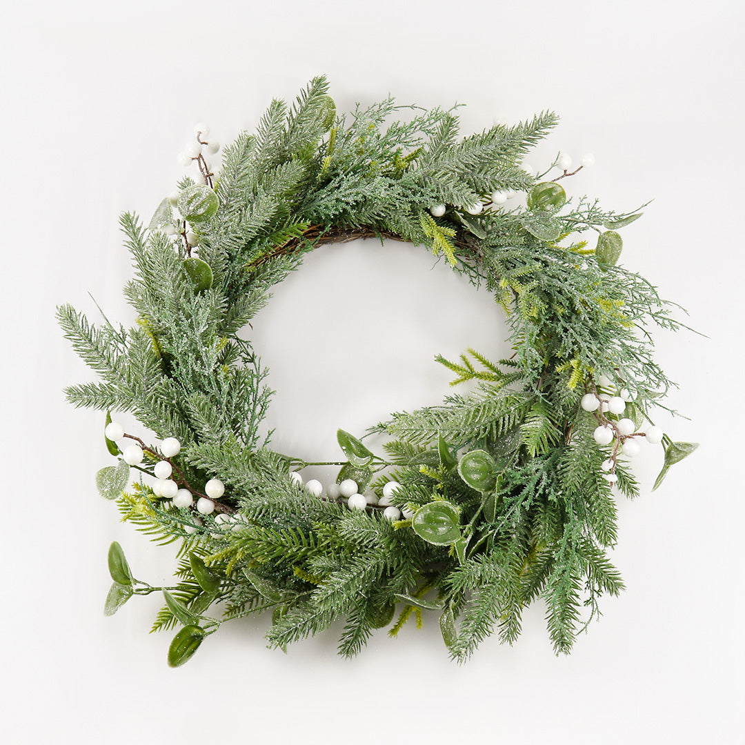 Green White Berry Wreath 55cm