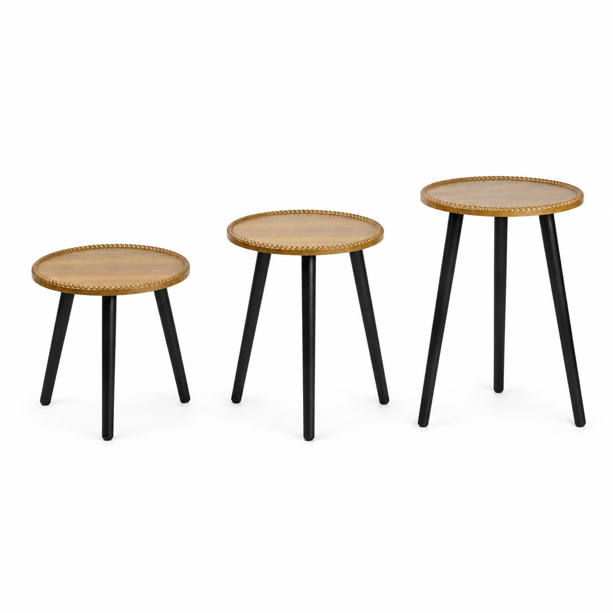 Beaded-Rim Wood-Top Accent Table