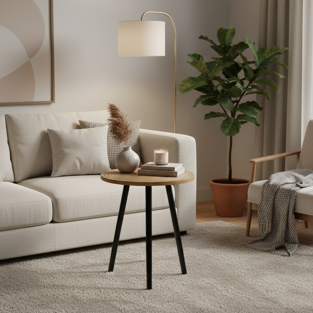 Round Wood-Top Accent Table
