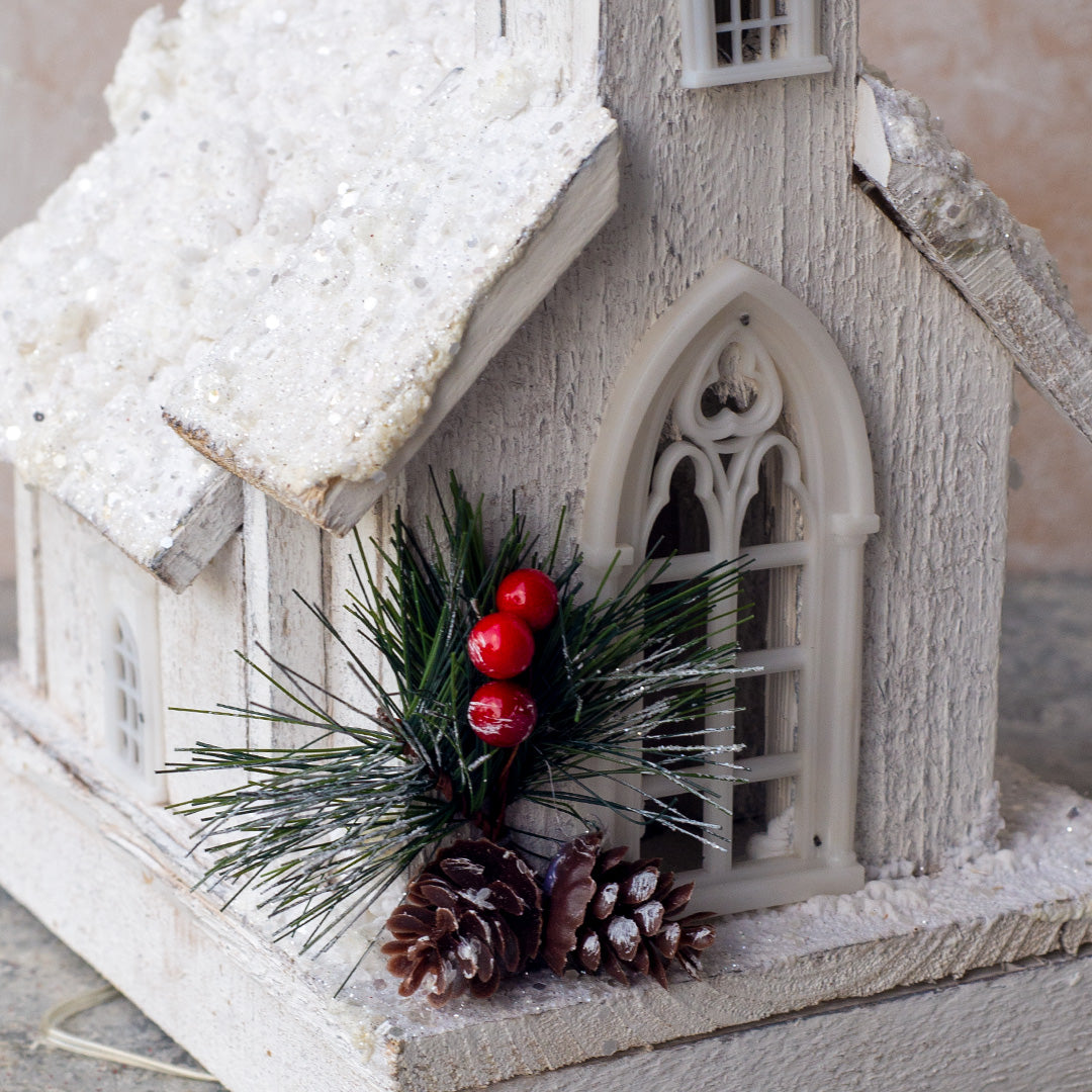 Wooden Church with LED - 38cm LED025