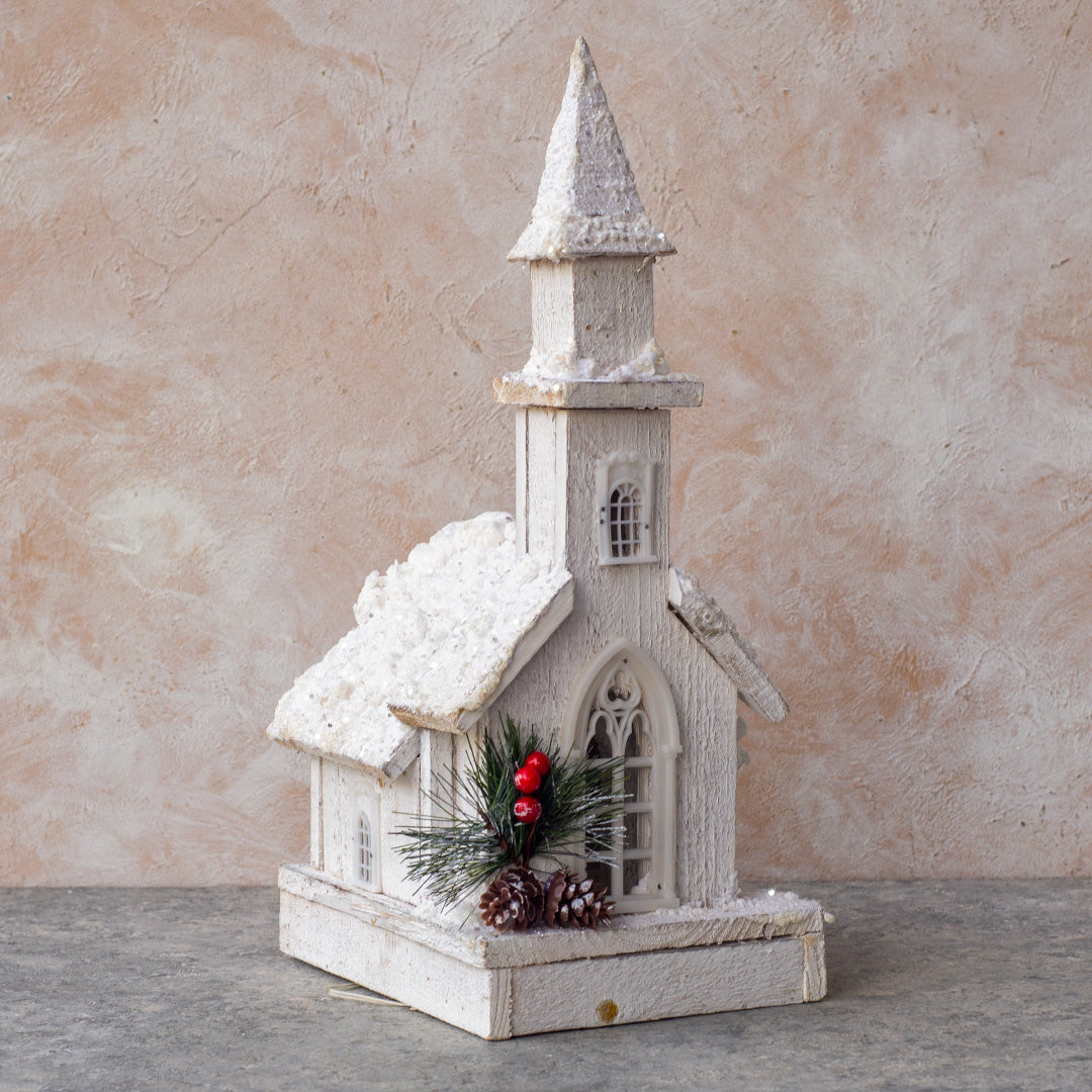 Wooden Church with LED - 38cm LED025