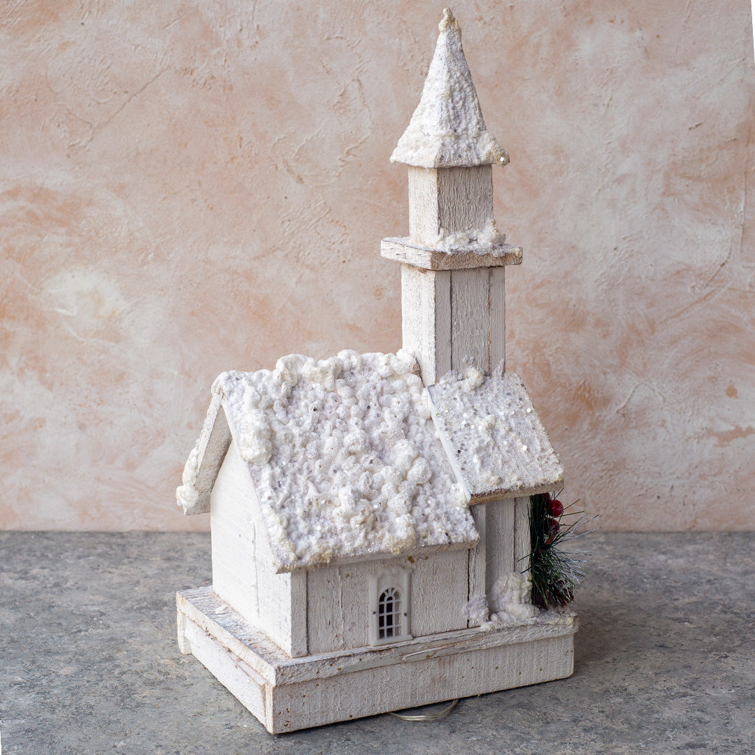 Wooden Church with LED - 38cm LED025