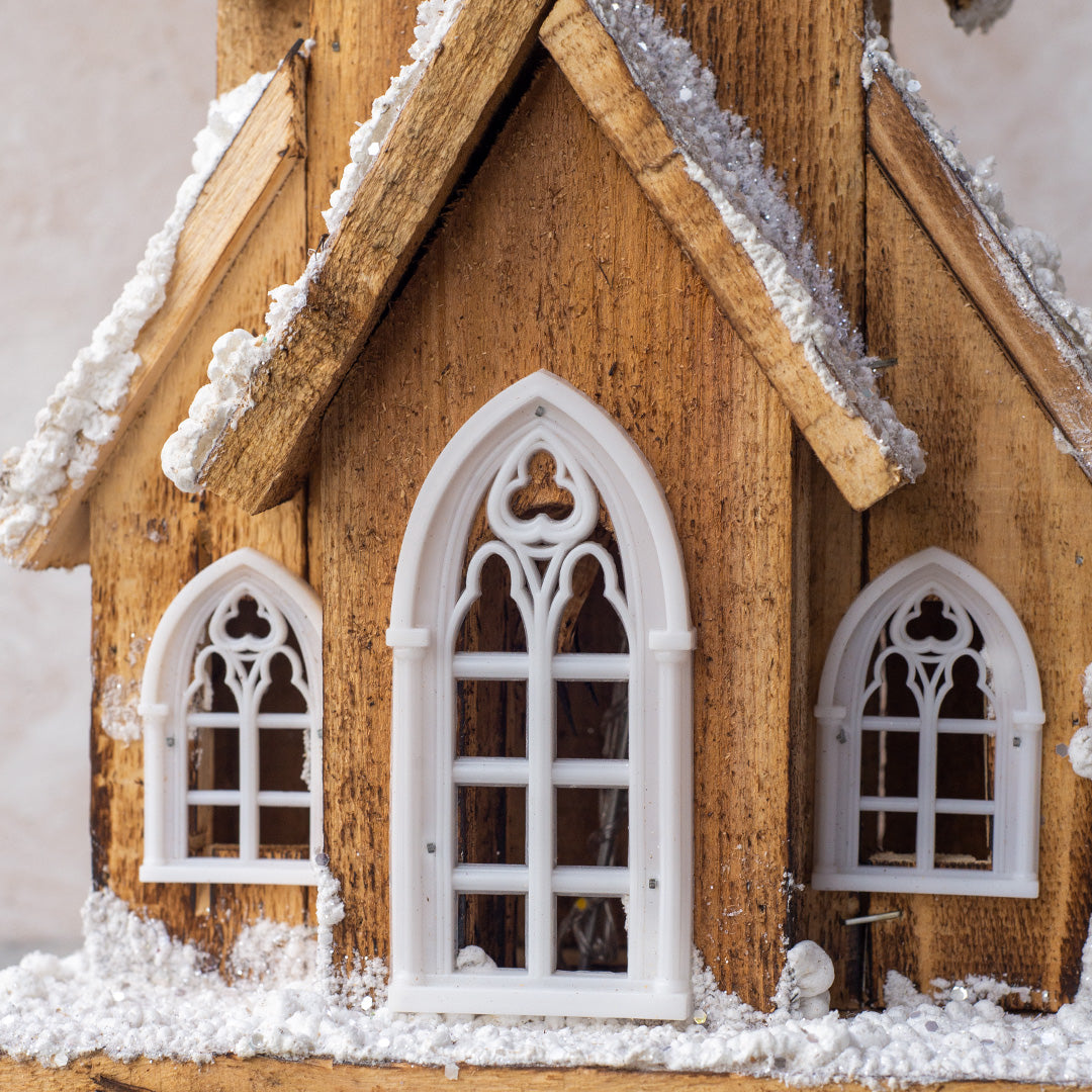 Wooden House with LED - 47cm