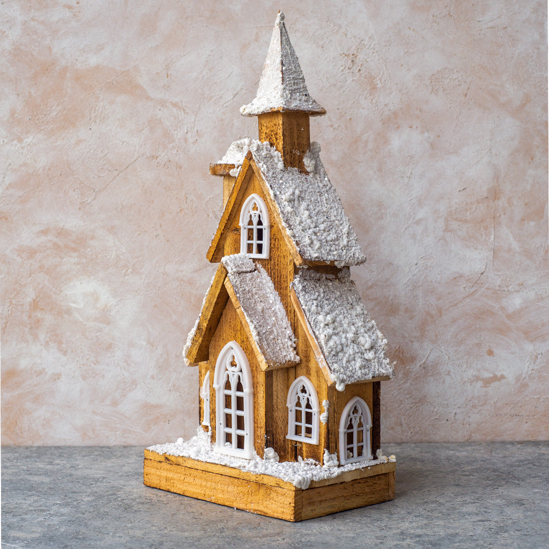 Wooden House with LED - 47cm