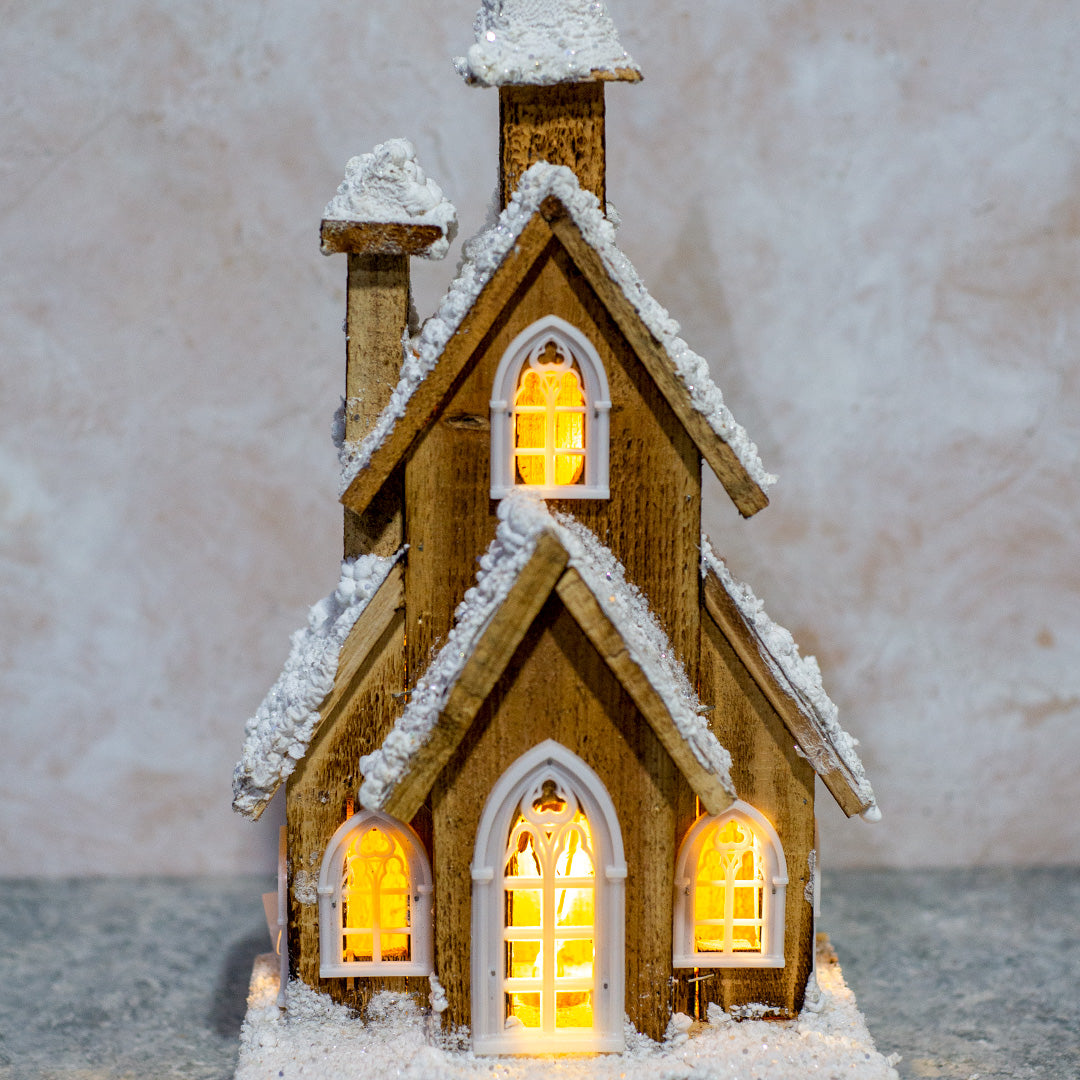 Wooden House with LED - 47cm
