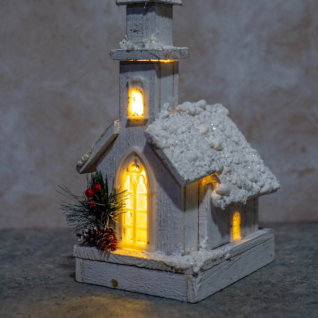 Wooden Church with LED - 38cm LED025