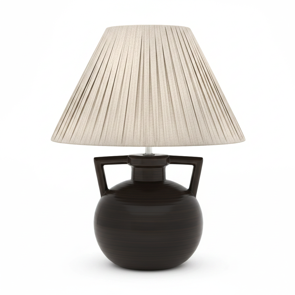Dark Brown Ring-Handle Ceramic Table Lamp