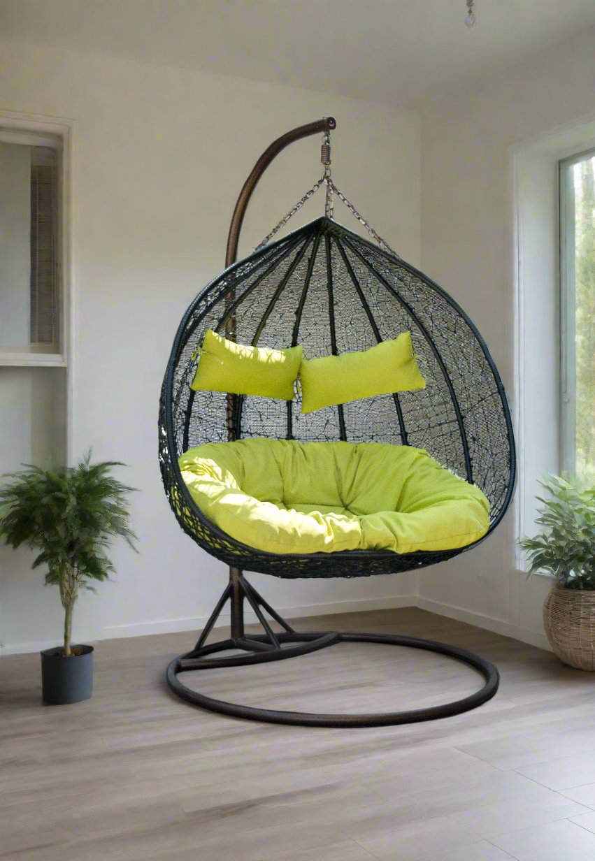 Double Seater Swing Chair for Outdoor - 150kg Capacity Rattan Swing Seat - Large Garden, Patio & Balcony Hanging Chair (131cm x 105cm x 205cm) - Sri Lanka