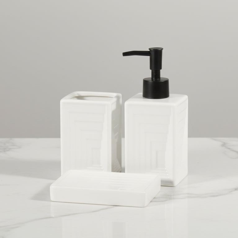 Box shaped white bathroom ceramic set