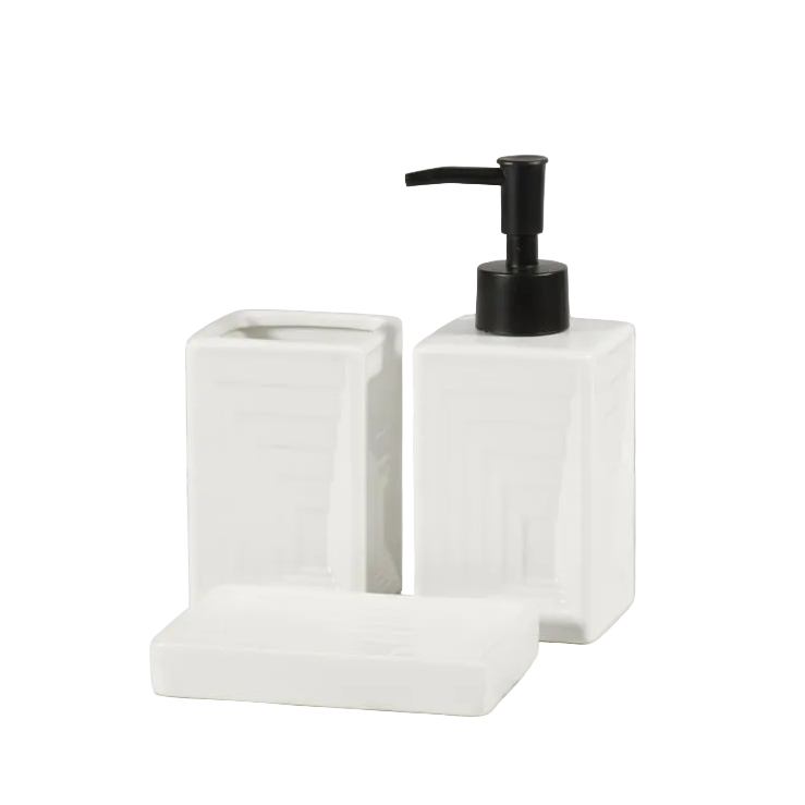 Box shaped white bathroom ceramic set