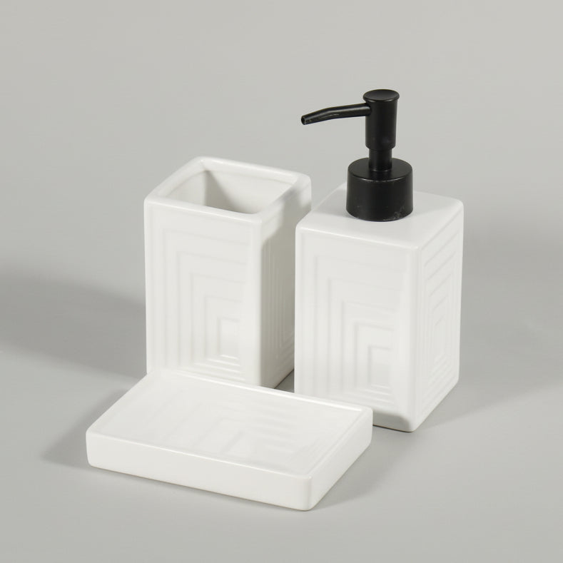Box shaped white bathroom ceramic set