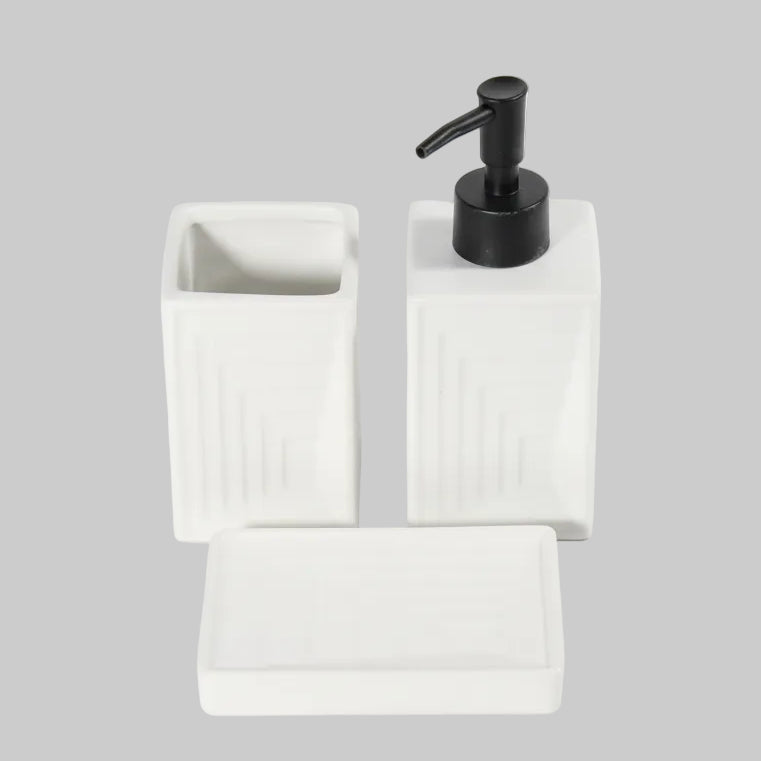 Box shaped white bathroom ceramic set