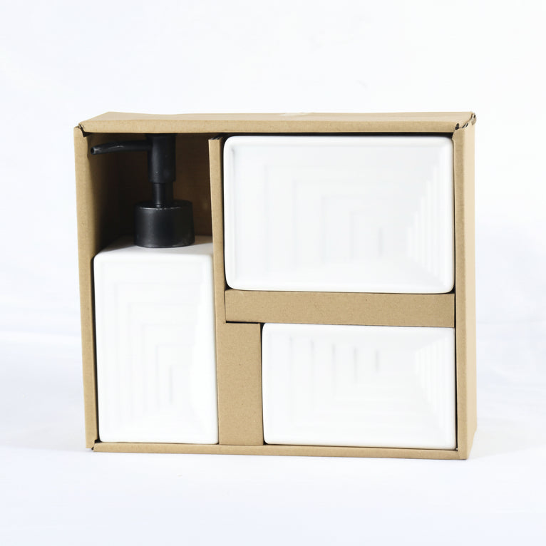 Box shaped white bathroom ceramic set