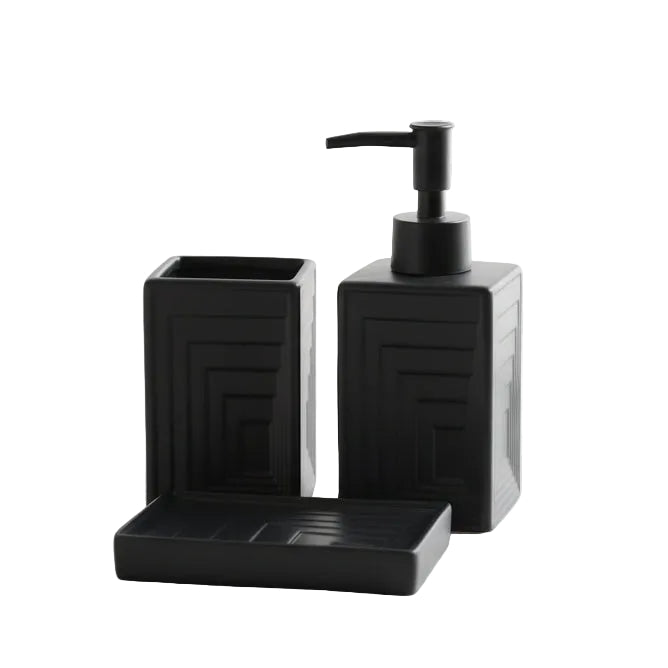 Box shaped black bathroom ceramic set