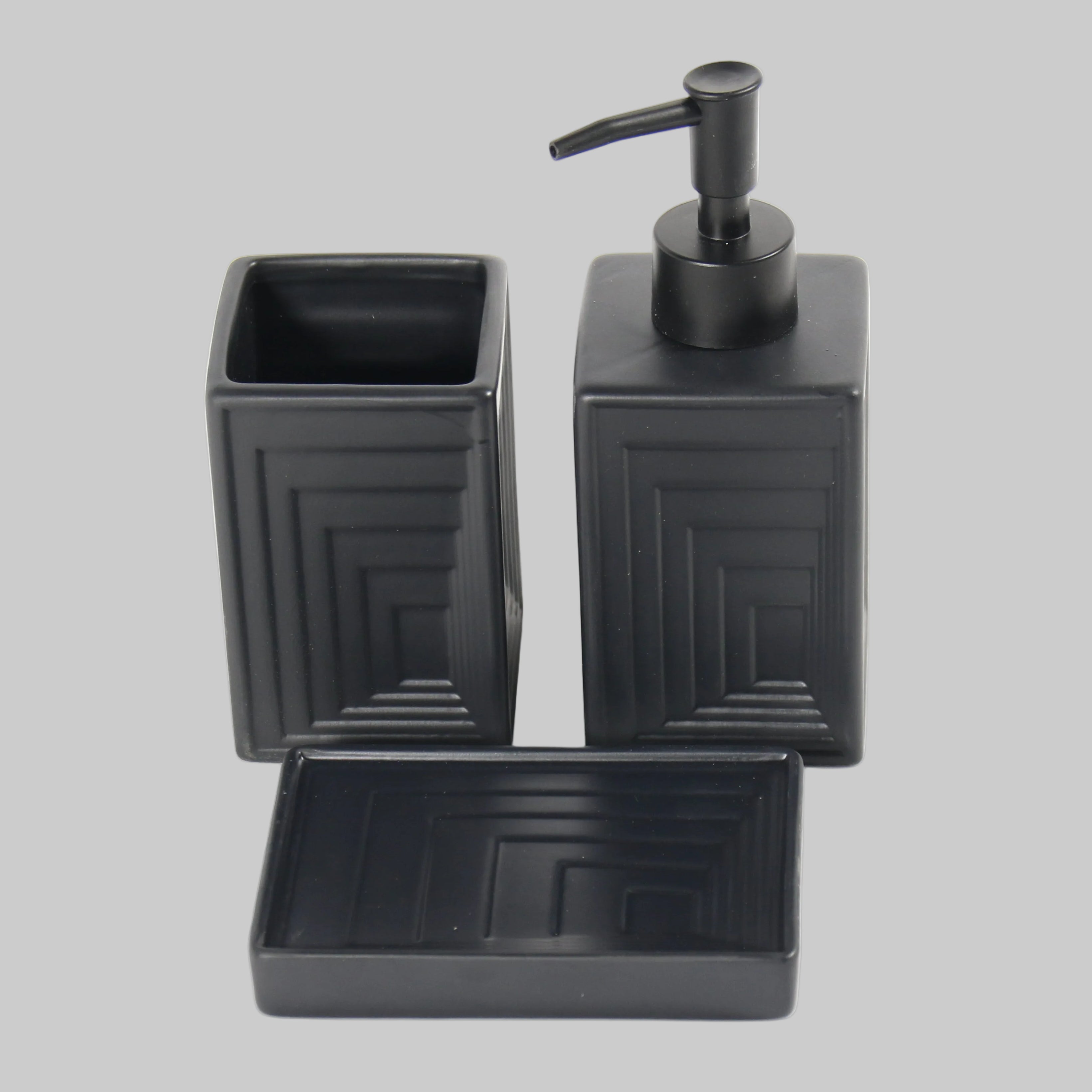 Box shaped black bathroom ceramic set
