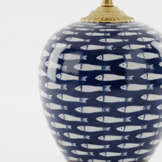 Blue table lamp with fish design