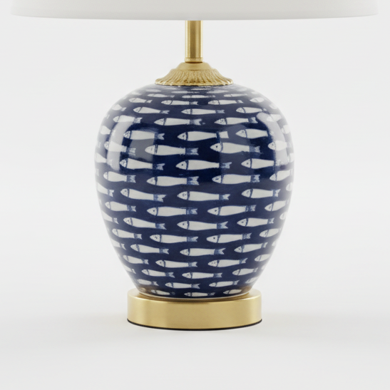 Blue table lamp with fish design