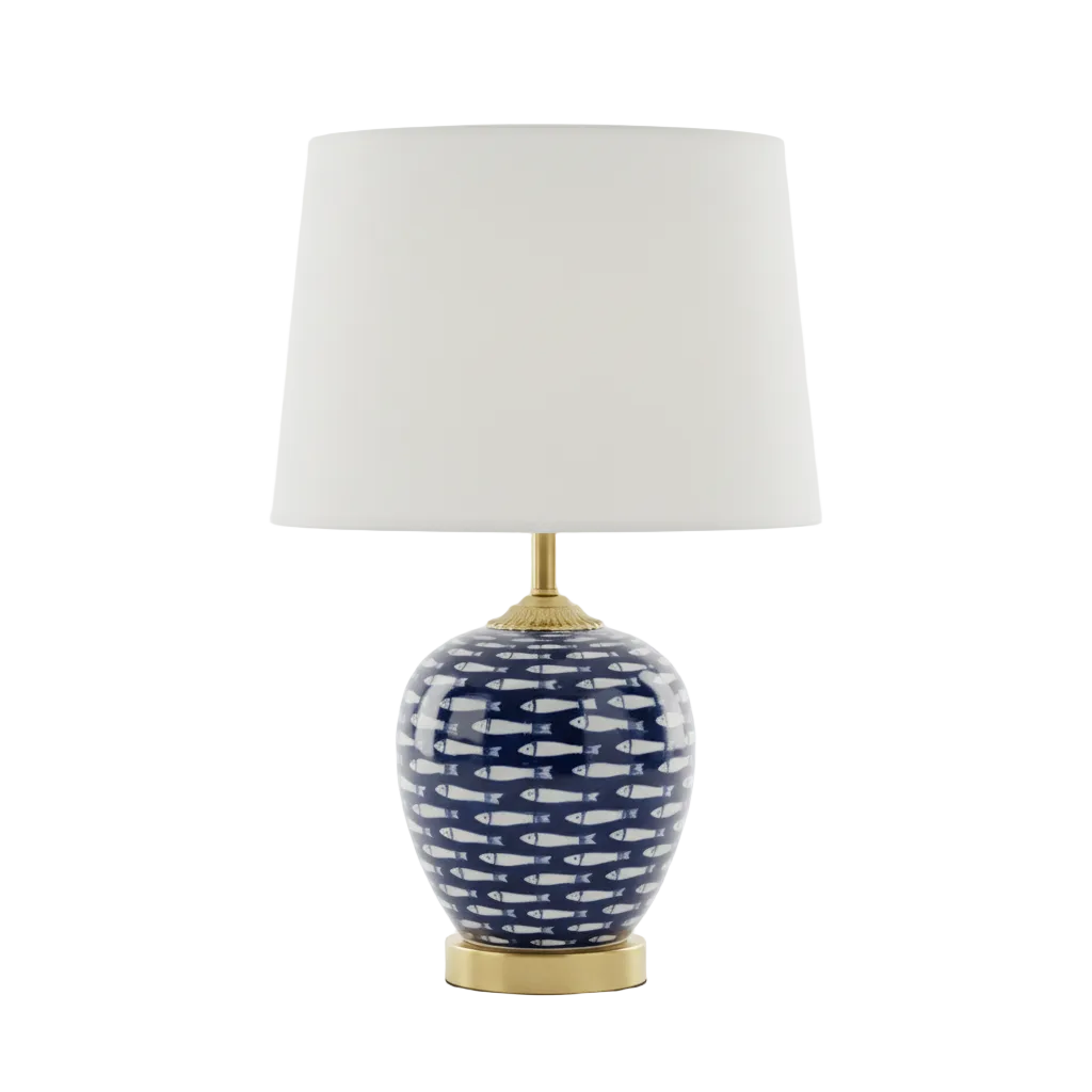 Blue table lamp with fish design