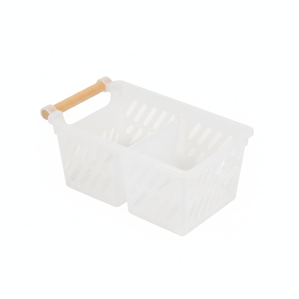 2 Compartment Storage Box With Wooden Handle