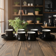 Black Cup & Saucer 6Pc Set