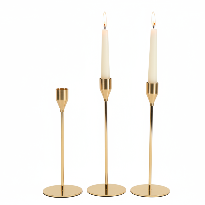 Gold Taper Candle Holder 3Pcs Set
