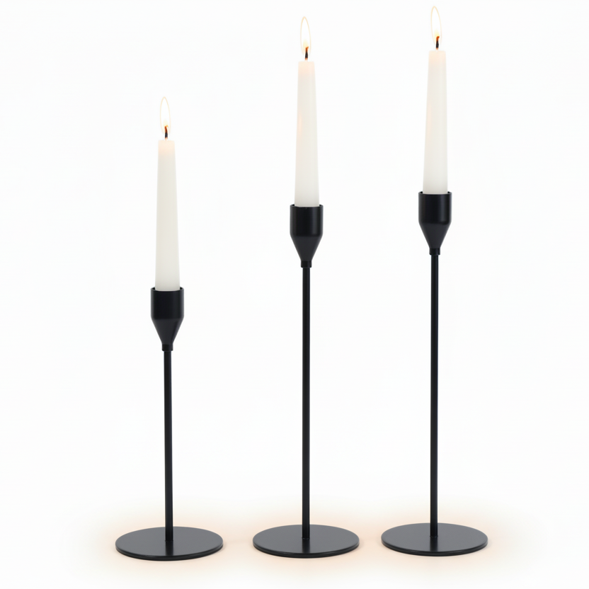 Black Taper Candle Holder 3Pc Set