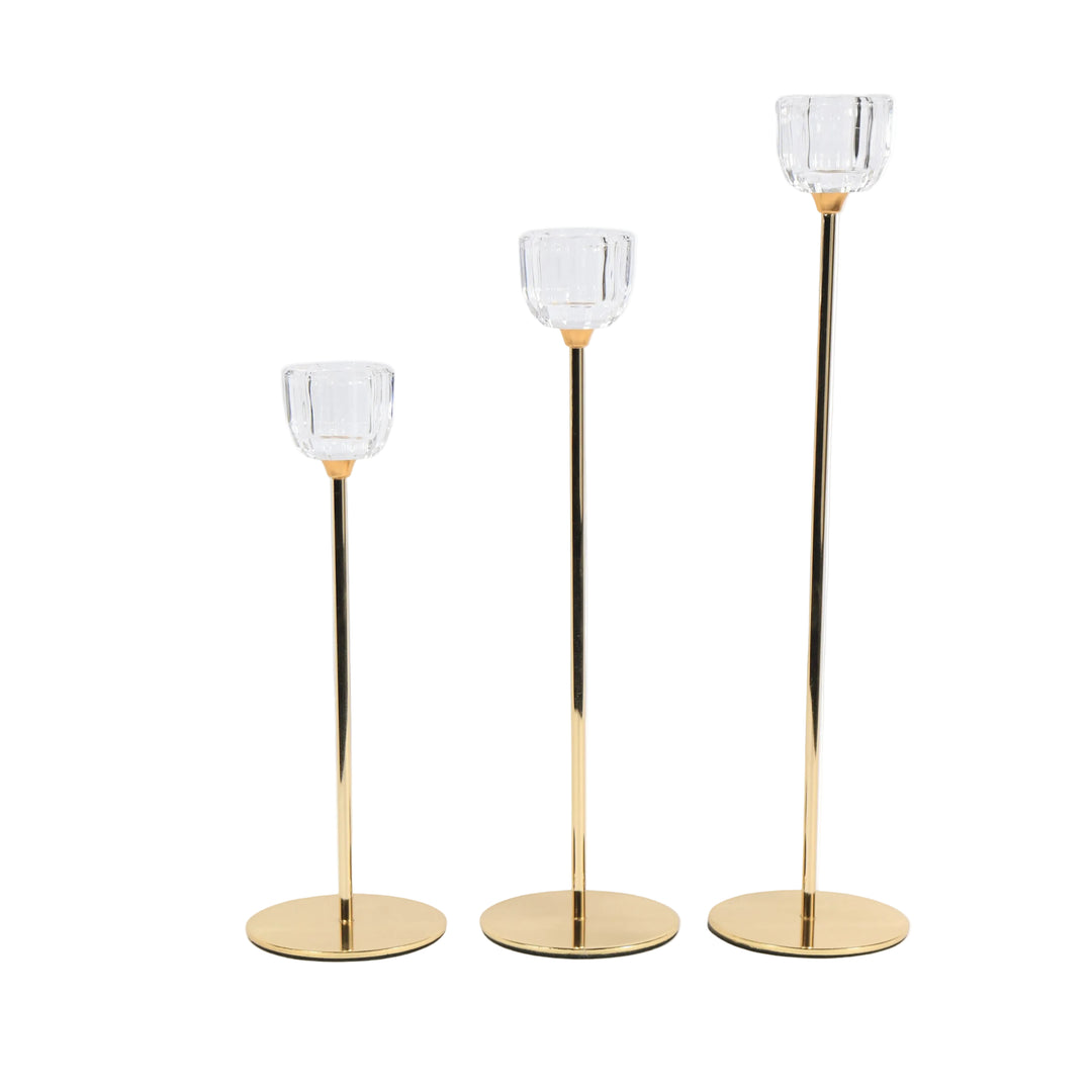 Glass Top Taper Candle Holder 3Pc Set