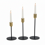 Load image into Gallery viewer, Gold Top Black Taper Candle Holder Set
