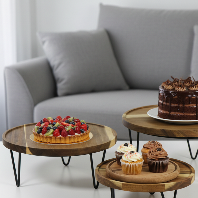 Wood Top Cake Stand