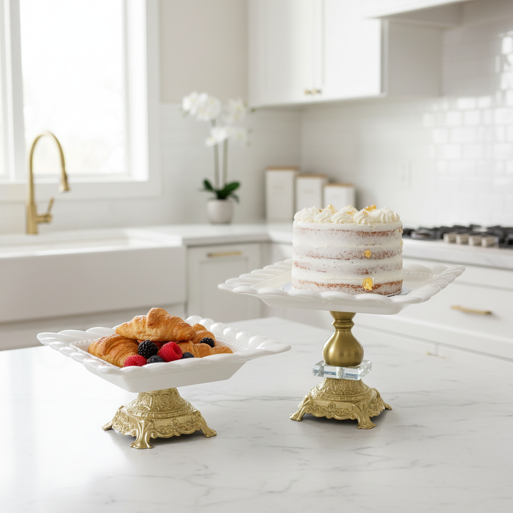 Gold & White Square Cake Stand