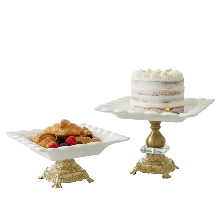 Gold & White Square Cake Stand