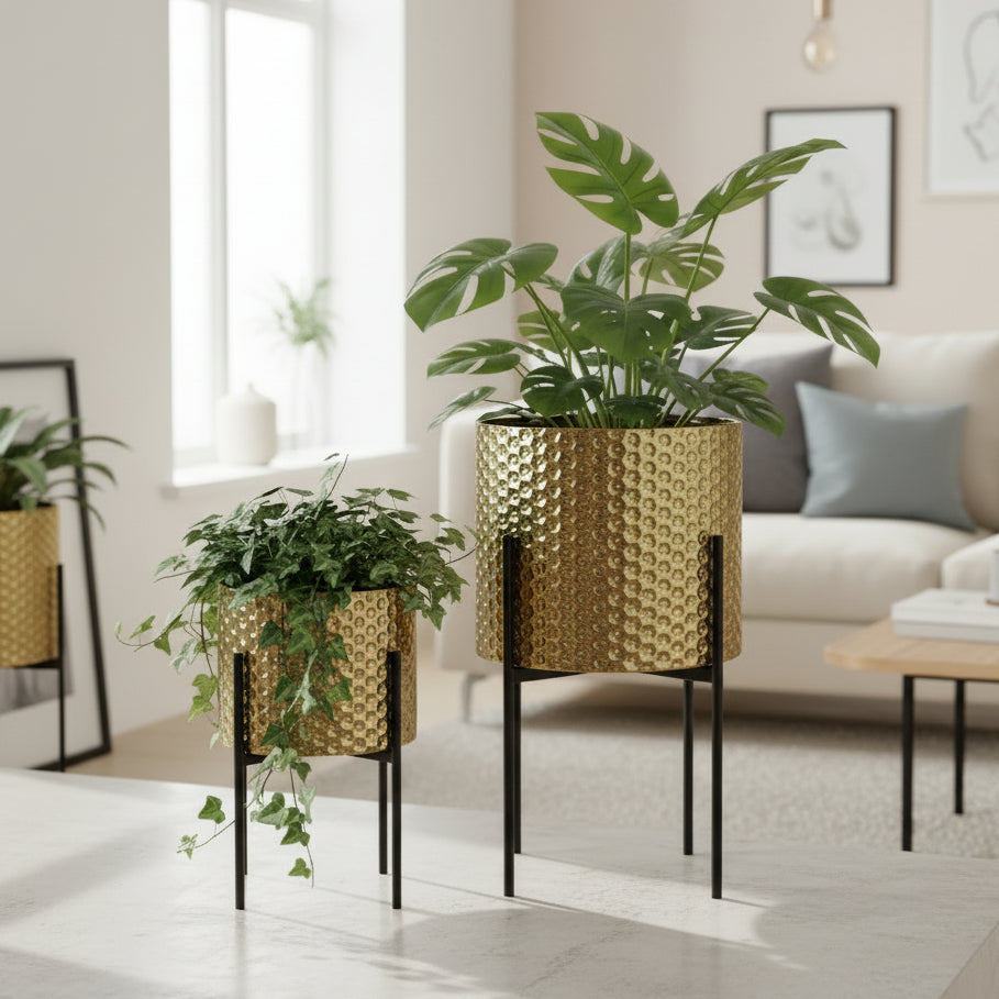 Gold Planter With Black Stand